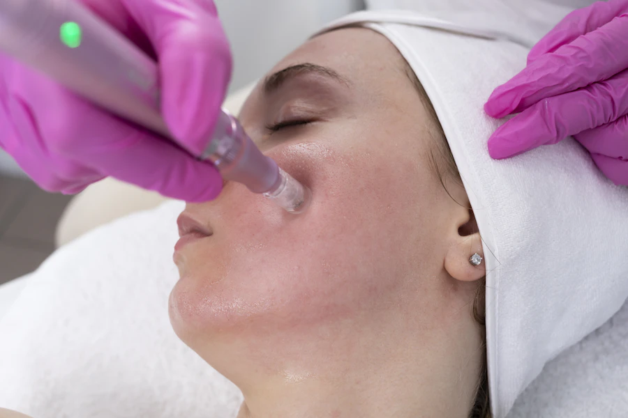 A client receiving a micro-needling treatment